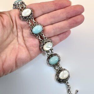 Chalcedony Bracelet, Mother of Pearl, Sterling Bracelet, Designer, BA, Suarti